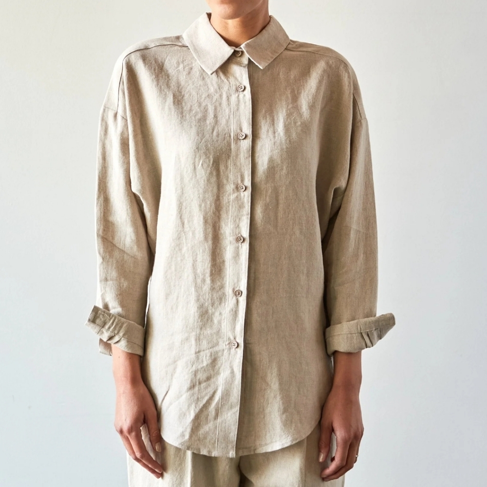 7115 by Szeki new york oatmeal linen button down shirt spring
